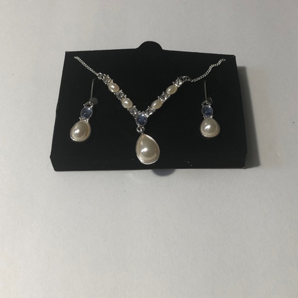 SHA 18" WHITE RHINESTONE PEARL TEARDROP PENDANT NECKLACE Jewerly Set - Picture 11 of 12